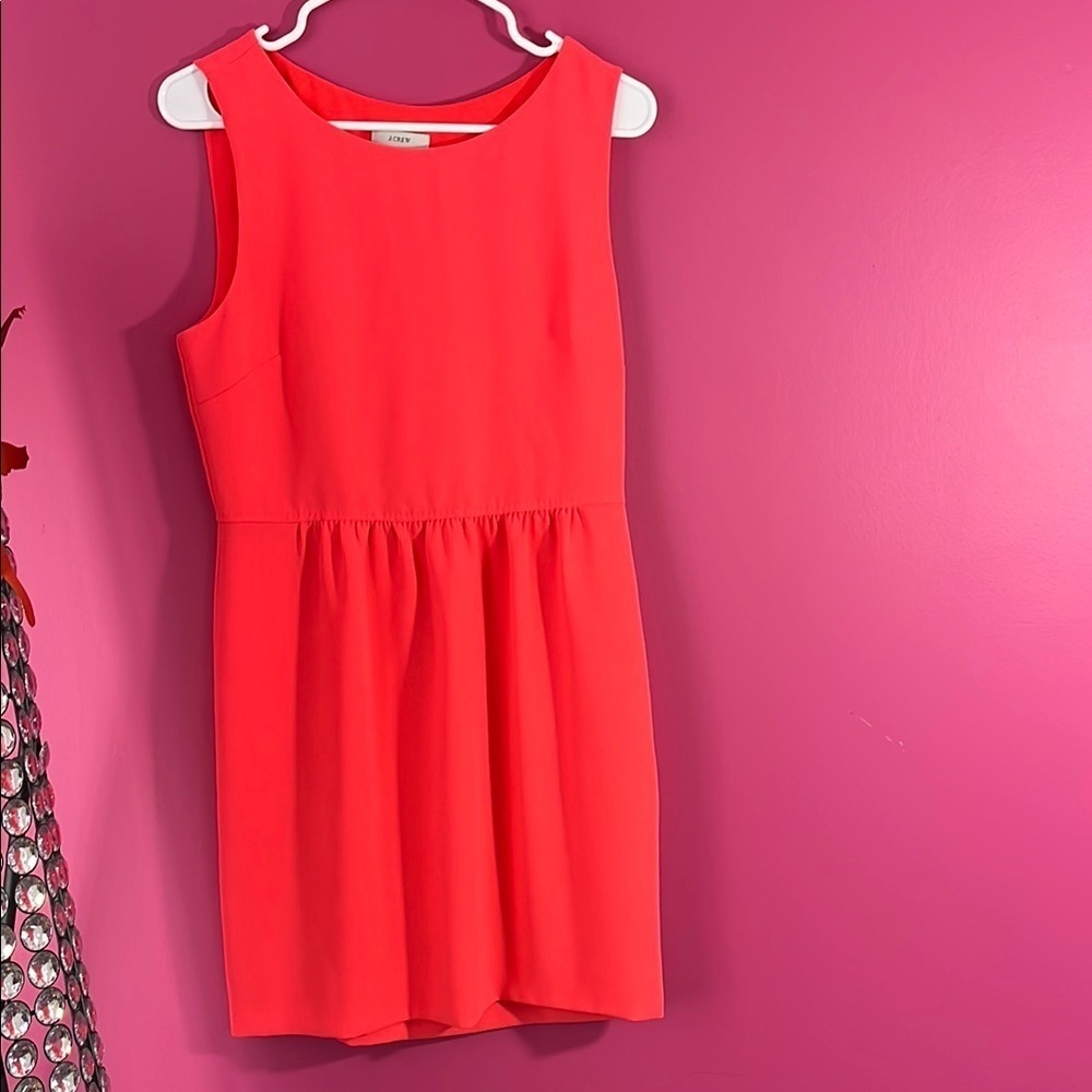 J. Crew bright orange sleeveless short dress.